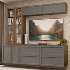 Estante Sala de Estar com Rack + Cristaleira 230cm Rustic/Cinza/Rustic Vik Madesa 02