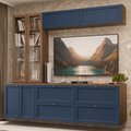 Estante Sala de Estar com Rack + Cristaleira 230cm Rustic/Azul/Rustic Vik Madesa 02