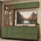 Estante Sala de Estar com Rack + Cristaleira 230cm Rustic/Verde/Rustic Vik Madesa 02