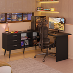 Escrivaninha Em L Mesa Para Computador Gamer 3 Gavetas Preto Lisboa Madesa