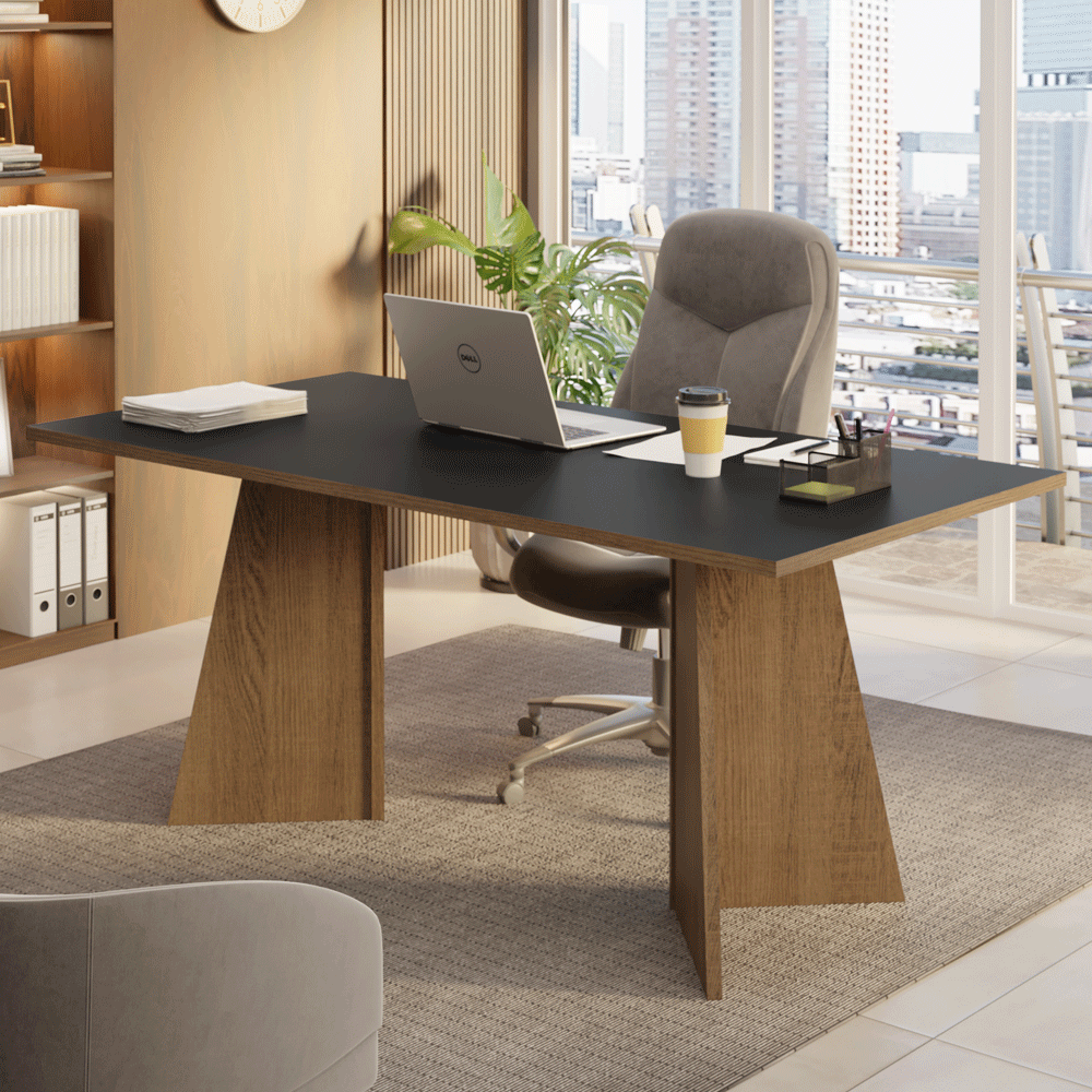 Mesa para Escritório Diretor Presidente 180cm Rustic/Preto 5388 Madesa