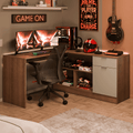 Escrivaninha em L para Computador Gamer Rustic/Crema Roma Madesa