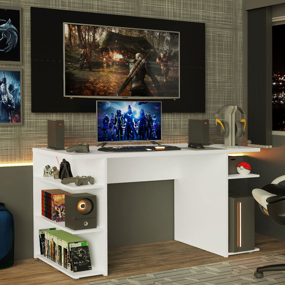 Mesa para Computador Gamer Madesa 9409 e Painel para TV até 50 Polegadas Branco/Preto