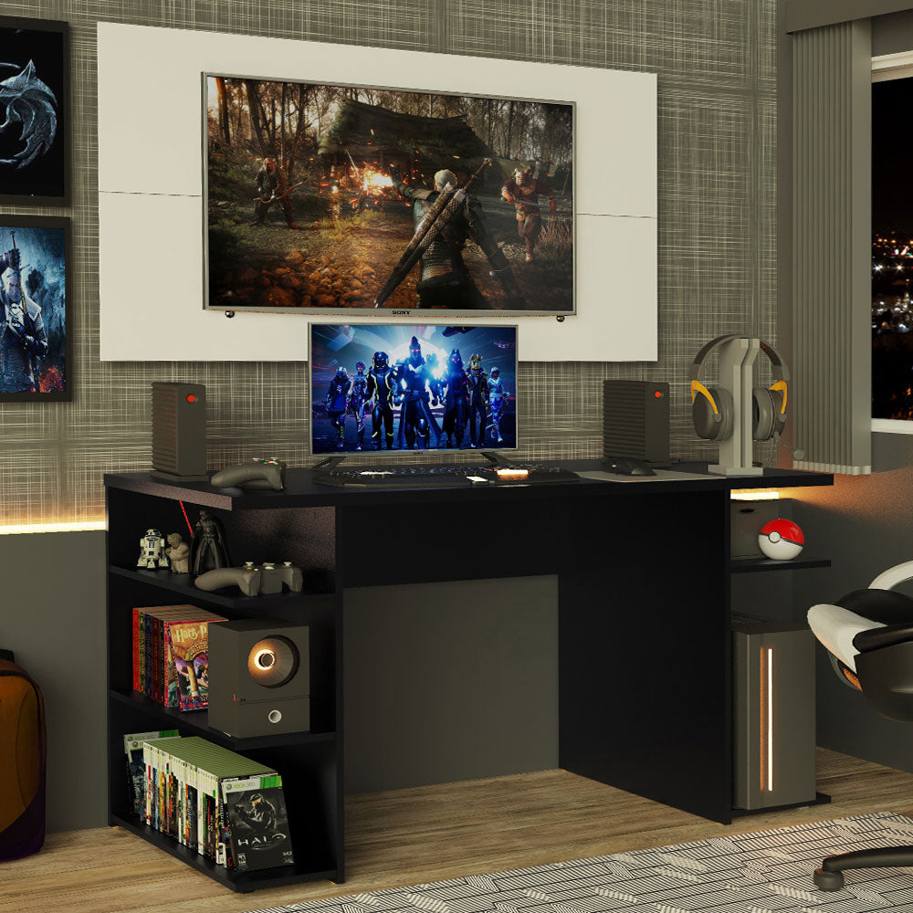Mesa para Computador Gamer Madesa 9409 e Painel para TV até 50 Polegadas Preto/Branco