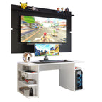 Mesa para Computador Gamer Madesa 9409 e Painel para TV até 65 Polegadas Branco/Preto