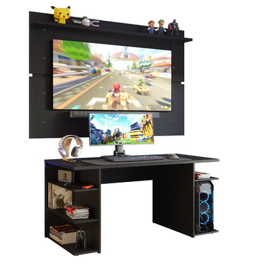 Mesa para Computador Gamer Madesa 9409 e Painel para TV até 65 Polegadas Preto