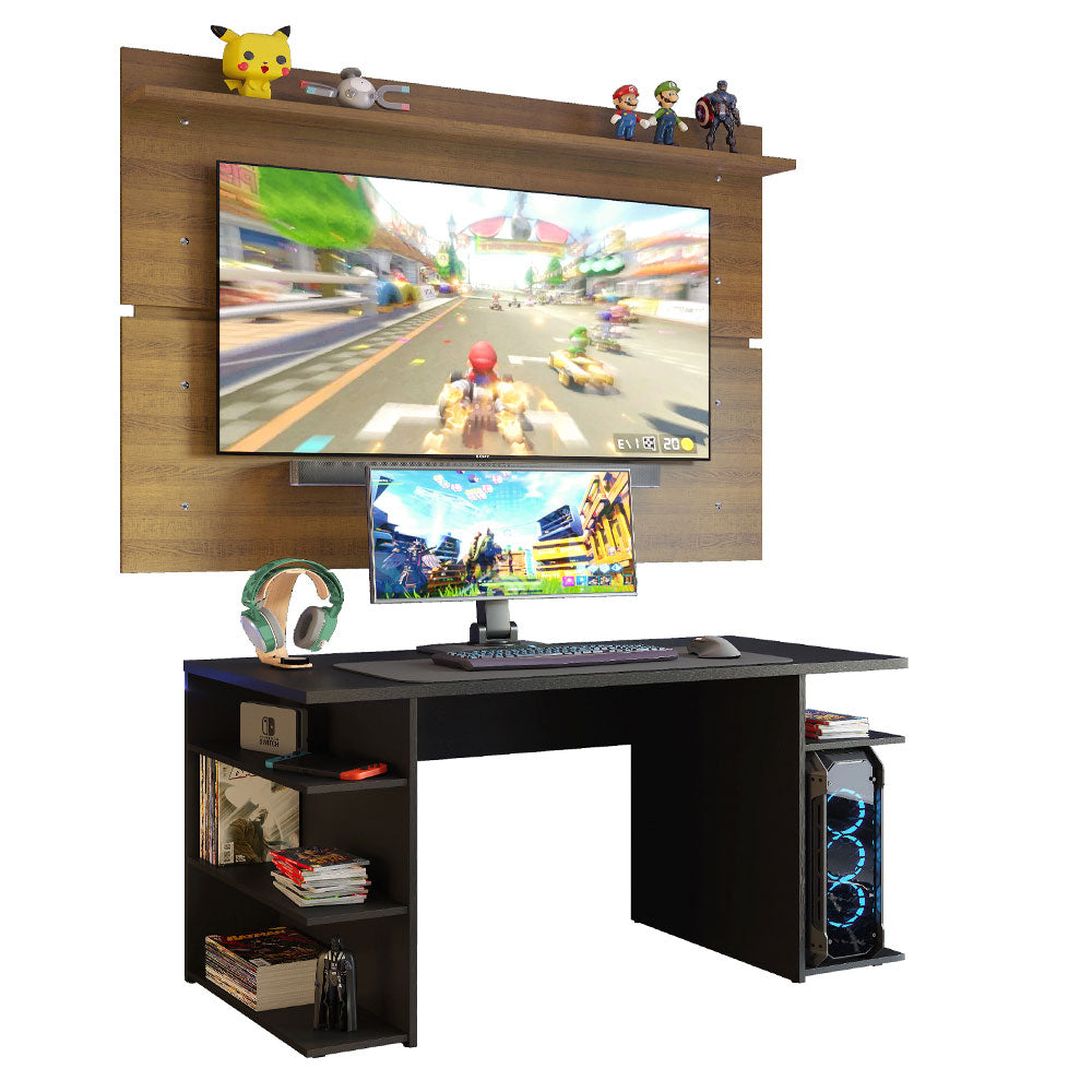 Mesa para Computador Gamer Madesa 9409 e Painel para TV até 65 Polegadas Preto/Rustic