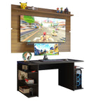 Mesa para Computador Gamer Madesa 9409 e Painel para TV até 65 Polegadas Preto/Rustic