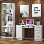 Escrivaninha Madesa Alaska + Estante Livreiro 6908 Branco