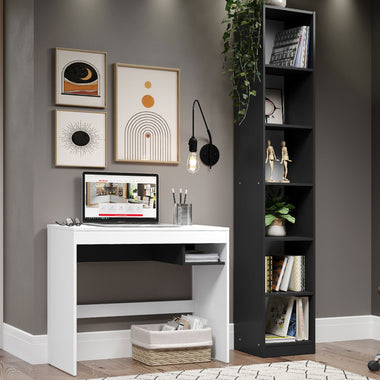 Escrivaninha Madesa Rubi + Estante Livreiro 6906 Branco/Preto