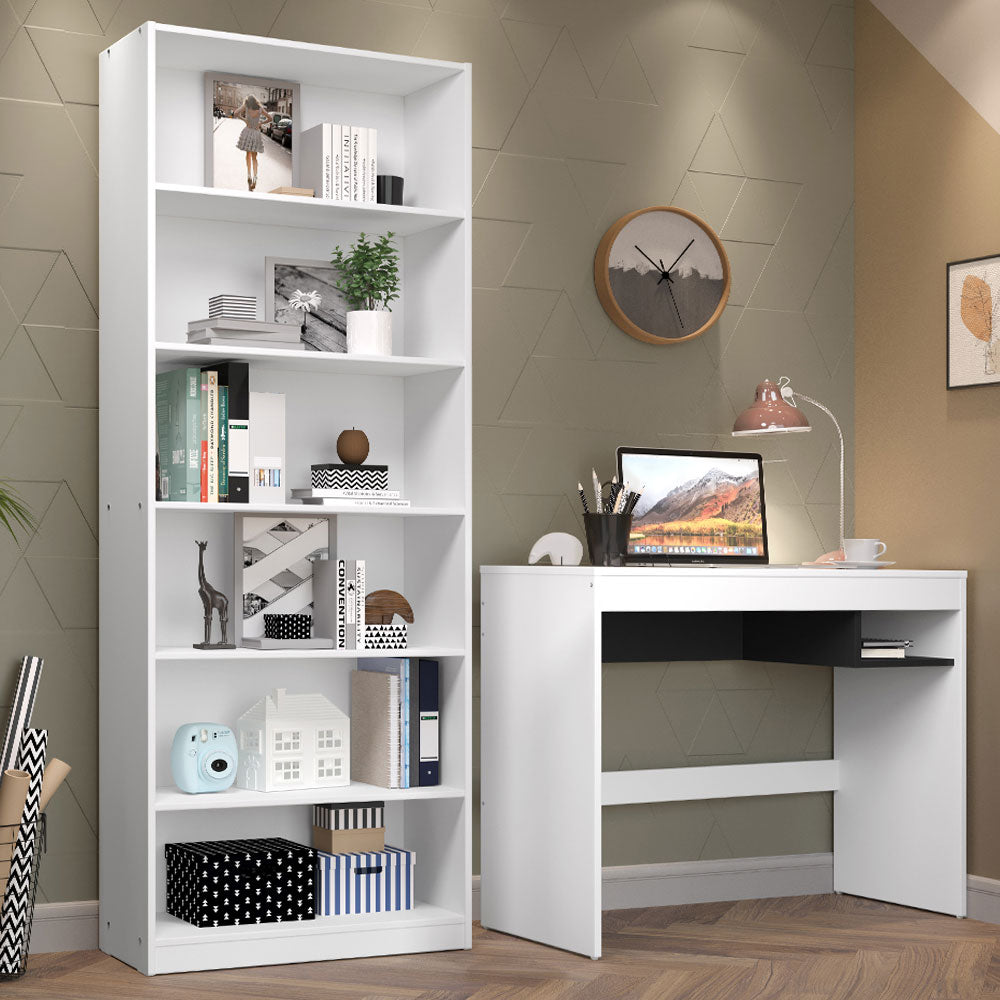 Escrivaninha Madesa Rubi + Estante Livreiro 6908 Branco