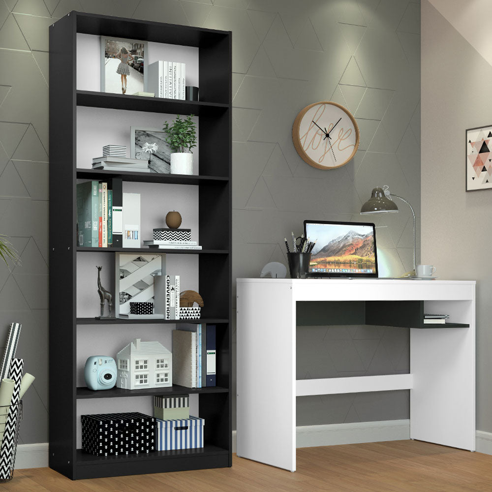 Escrivaninha Madesa Rubi + Estante Livreiro 6908 Branco/Preto