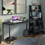 Conjunto Escritório Home Office com Mesa Industrial + Estante Escada Preto  Madesa