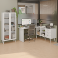 Kit 2 Peças com Escrivaninha em L 3 Gavetas e Armário Multiuso com Vidro Branco Madesa