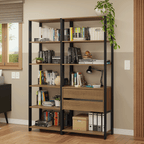 Estante Armário Multiuso para Escritório 129cm 9 Prateleiras 2 Gavetas Rustic/Preto Madesa