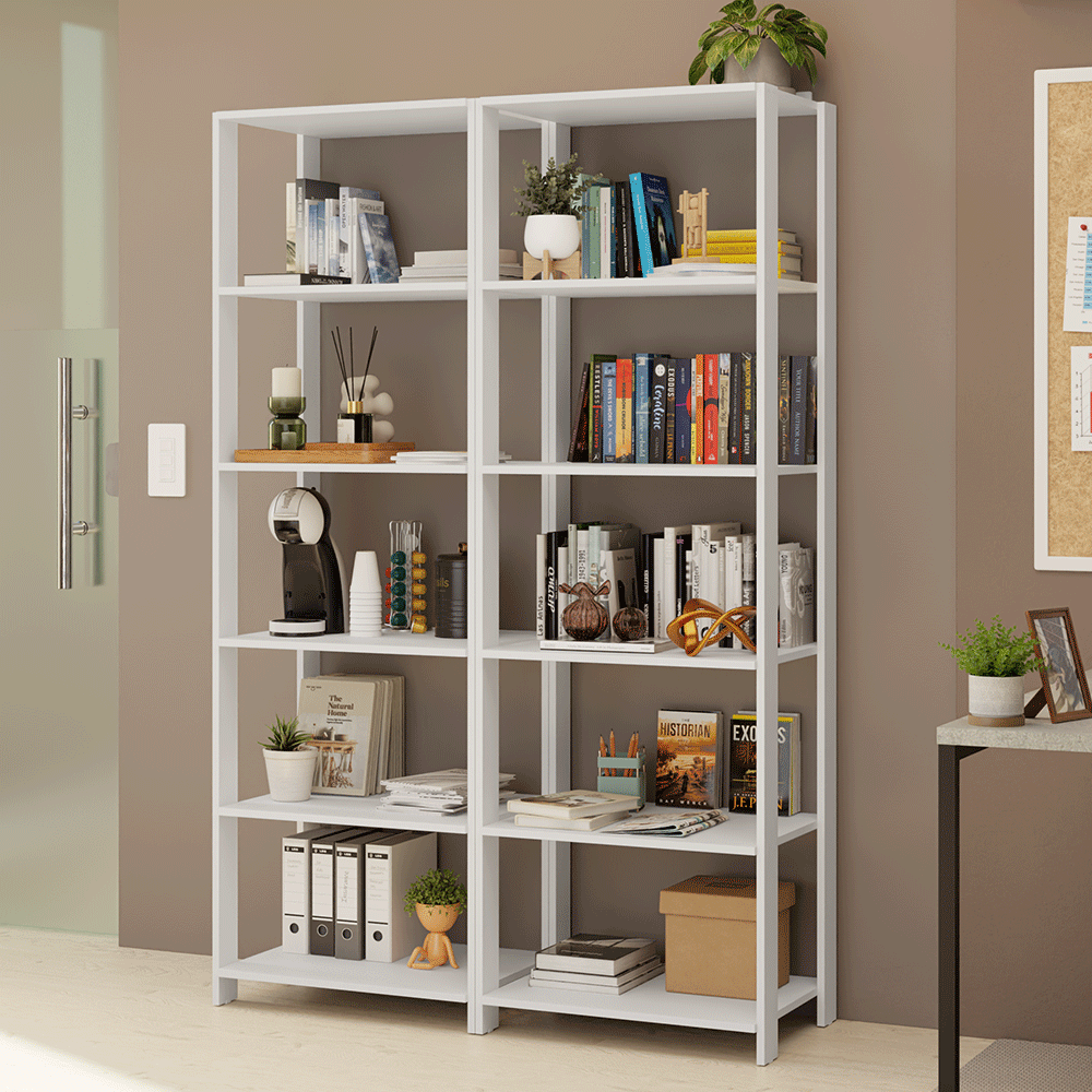 Estante Armário Multiuso para Escritório 118cm 10 Prateleiras Branco Madesa