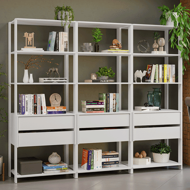 Estante Armário Multiuso para Livros 6 Gavetas 12 Prateleiras 210cm Branco Madesa