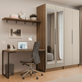 Conjunto Home Office 2 Armários Neo com Espelhos 1 Escrivaninha 2 Prateleiras Rustic/Crema Madesa