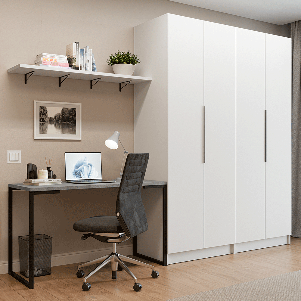 Conjunto Home Office 2 Armários Neo 1 Escrivaninha 2 Prateleiras Branco Madesa