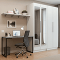 Conjunto Home Office 2 Armários com Espelhos Neo 1 Escrivaninha 2 Prateleiras Branco Madesa