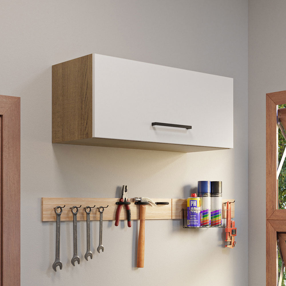 Armário Aéreo Multiuso 80cm 1 Porta Basculante Rustic/Branco Agata Madesa