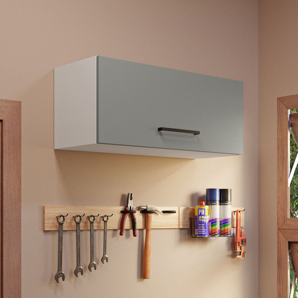 Armário Aéreo Multiuso 80cm 1 Porta Basculante Branco/Cinza Agata Madesa