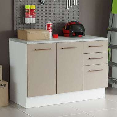 Balcão Multiuso 120cm 2 Portas 3 Gavetas Branco/Crema Agata Madesa