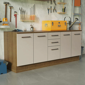 Kit com 2 Balcões Multiuso 4 Portas 3 Gavetas Rustic/Crema Agata Madesa