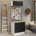 Kit com Balcão e Armário Aéreo Multiuso 80cm Branco/Preto Agata Madesa