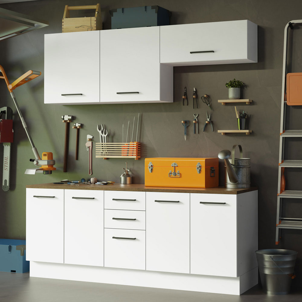 Kit com 2 Balcões e 2 Armários Aéreos Multiuso 200cm Branco/Rustic Agata Madesa