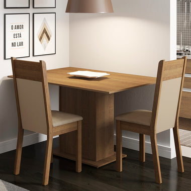 Conjunto Sala de Jantar Madesa Gabi Mesa Tampo de Madeira com 2 Cadeiras Rustic/Crema/Sintético Bege