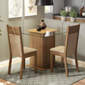 Conjunto Sala de Jantar Madesa Moni Mesa Tampo de Vidro com 2 Cadeiras Rustic/Crema/Sintético Bege