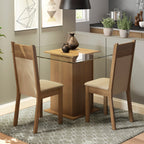 Conjunto Sala de Jantar Madesa Moni Mesa Tampo de Vidro com 2 Cadeiras Rustic/Crema/Sintético Bege