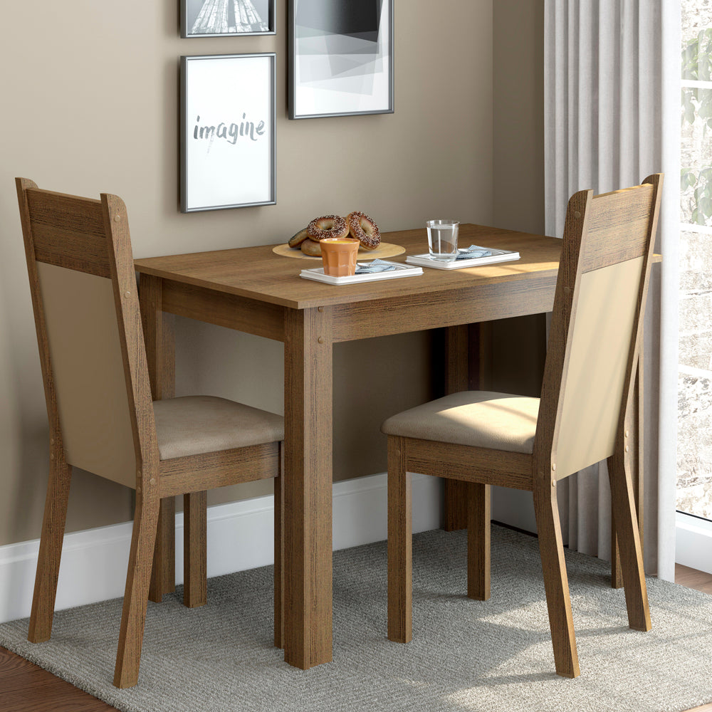 Conjunto Sala de Jantar Madesa Lola Mesa Tampo de Madeira com 2 Cadeiras Rustic/Crema/Sintético Bege