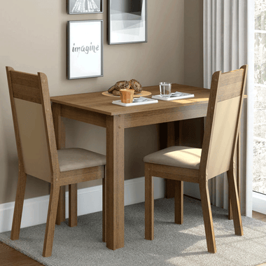 Conjunto Sala de Jantar Madesa Lola Mesa Tampo de Madeira com 2 Cadeiras Rustic/Crema/Sintético Bege