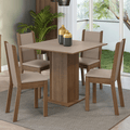Conjunto Sala de Jantar Mesa Tampo de Madeira com 4 Cadeiras Rustic/Crema/Sintético Bege Madesa Alana
