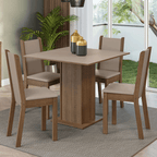 Conjunto Sala de Jantar Mesa Tampo de Madeira com 4 Cadeiras Rustic/Crema/Sintético Bege Madesa Alana