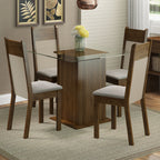 Conjunto Sala de Jantar Madesa Dallas Mesa Tampo de Vidro com 4 Cadeiras Rustic/Crema/Sintético Bege