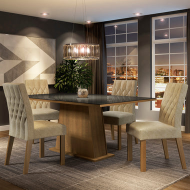 Conjunto Sala de Jantar Madesa Grazi Mesa Tampo de Vidro com 4 Cadeiras Rustic/Preto/Imperial