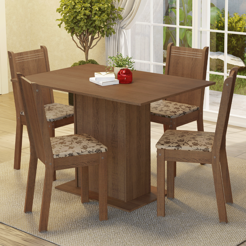 Conjunto Sala de Jantar Madesa Luana Mesa Tampo de Madeira com 4 Cadeiras Rustic/Bege Marrom