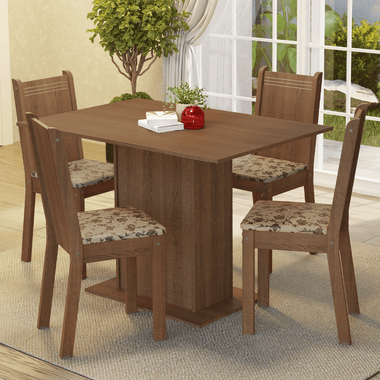 Conjunto Sala de Jantar Madesa Luana Mesa Tampo de Madeira com 4 Cadeiras Rustic/Bege Marrom