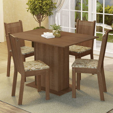 Conjunto Sala de Jantar Madesa Luana Mesa Tampo de Madeira com 4 Cadeiras Rustic/Lírio Bege