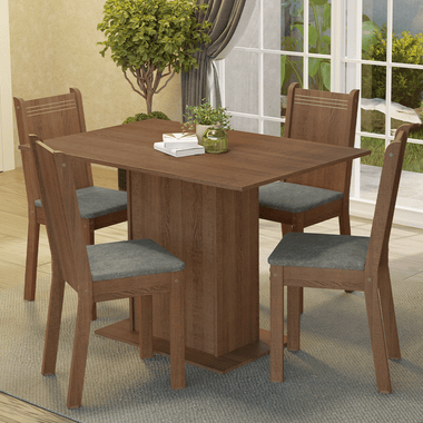 Conjunto Sala de Jantar Mesa Tampo de Madeira 4 Cadeiras Rustic/Silver Luana Madesa