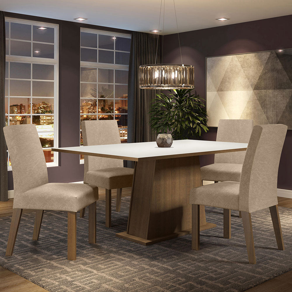 Conjunto Sala de Jantar Madesa Flavia Mesa Tampo de Madeira com 4 Cadeiras Rustic/Branco/Imperial