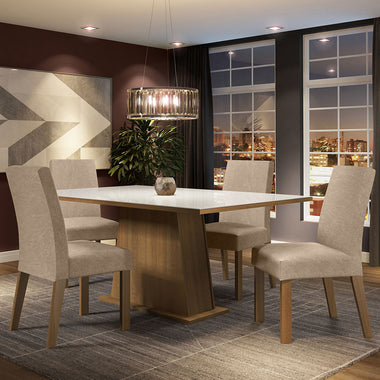 Conjunto Sala de Jantar Madesa Sabrina Mesa Tampo de Vidro com 4 Cadeiras Rustic/Branco/Imperial