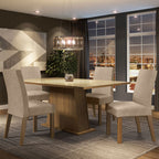 Conjunto Sala de Jantar Madesa Sabrina Mesa Tampo de Vidro com 4 Cadeiras Rustic/Crema/Imperial