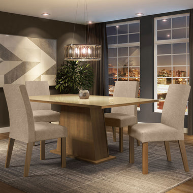 Conjunto Sala de Jantar Madesa Sabrina Mesa Tampo de Vidro com 4 Cadeiras Rustic/Crema/Imperial