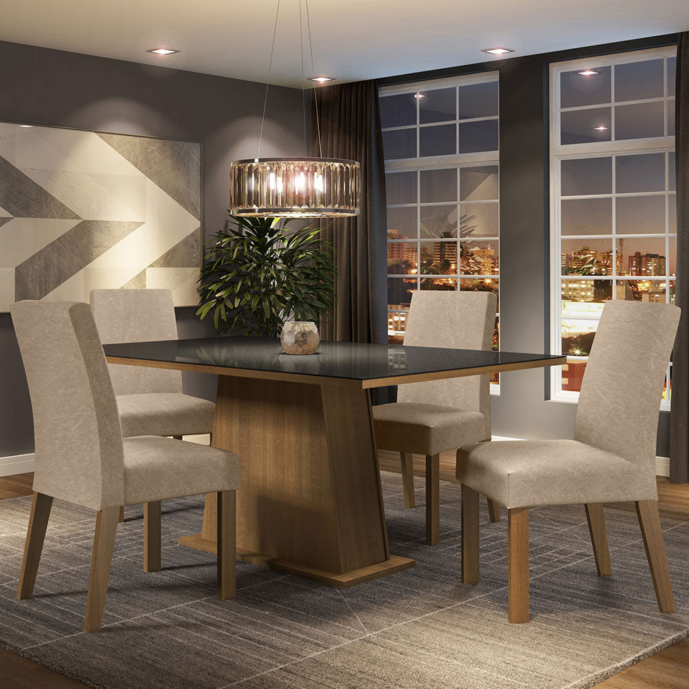 Conjunto Sala de Jantar Madesa Sabrina Mesa Tampo de Vidro com 4 Cadeiras Rustic/Preto/Imperial