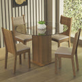 Conjunto Sala de Jantar Madesa Débora Mesa Tampo de Vidro Redondo 4 Cadeiras Rustic/Bege