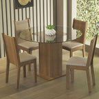 Conjunto Sala de Jantar Madesa Débora Mesa Tampo de Vidro Redondo 4 Cadeiras Rustic/Bege